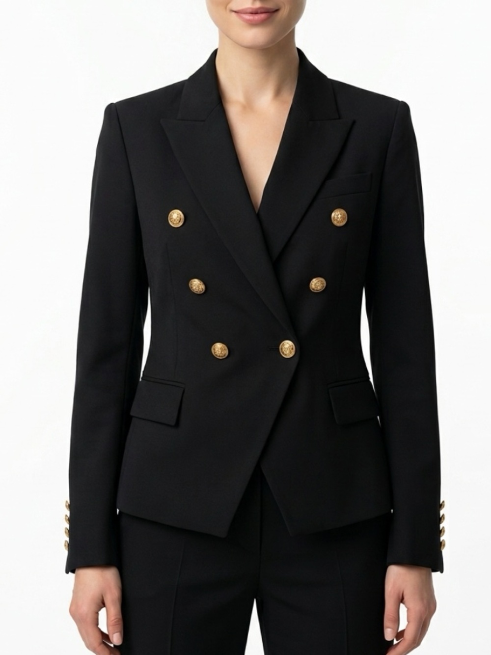 WALTER BAKER • Black Double Breasted Gold Button Blazer Jacket Medium